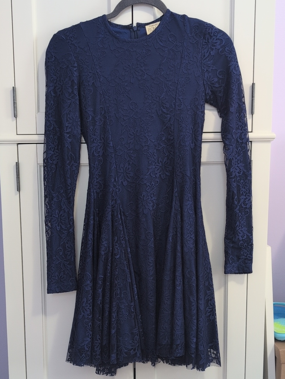 Women’s Navy Lace Long-Sleeve Fit & Flare Dress